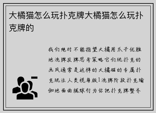 大橘猫怎么玩扑克牌大橘猫怎么玩扑克牌的